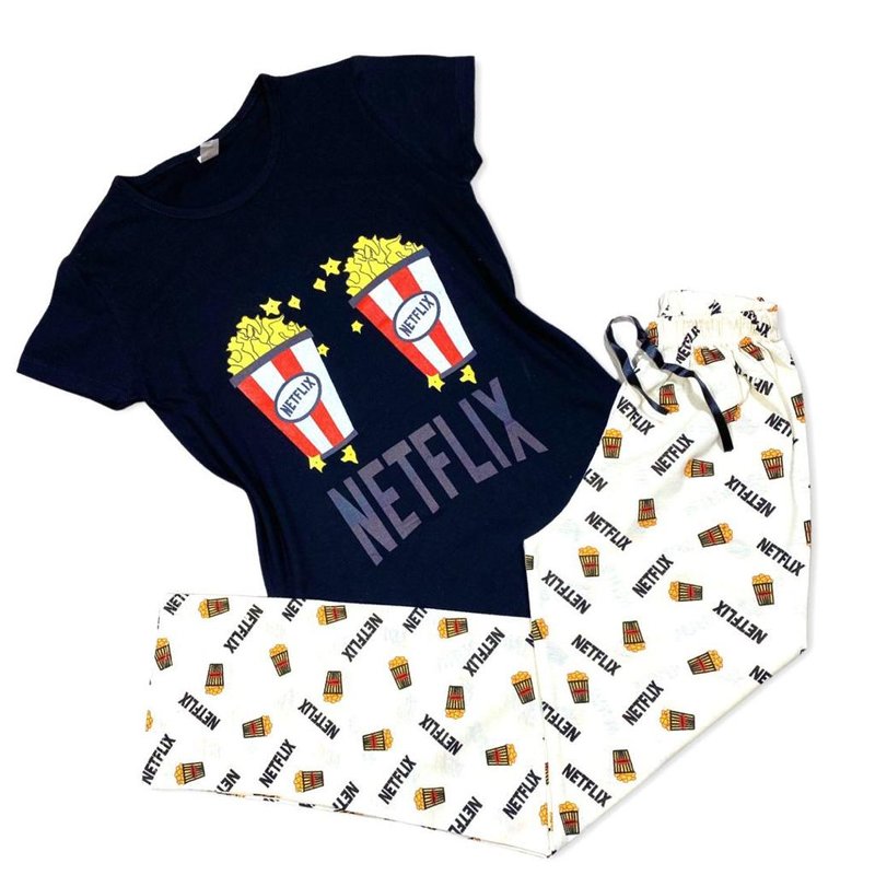 Pijama Femei, Pantaloni Lungi, Tricou, Netflix,